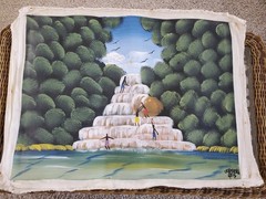 Original Signed Caribbean Painting „Jamaica Cris“ Boys Climbing Waterfall C3