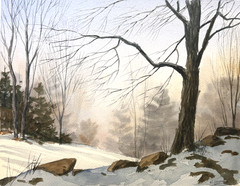 Sunny Landscape after the Snow 12 3/4 x 18 Watercolor Painting-William Senior