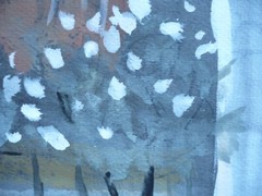 RELLA RUDULPH, LISTED ALABAMA MODERN MODERNISM MIXED MEDIA GOUACHE CITYSCAPE MOD