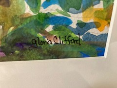 Gloria Clifford Abstract Floral Watercolor Matted Signed Image 4×8 Mat 8×12