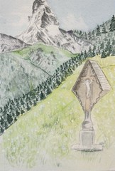“The Matterhorn” 4×6 Watercolor By DBossert Features The Matterhorn Switzerland