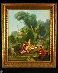 Vintage Rococo Oil on Canvas „The Lover Crowned“ After Jean-Honoré Fragonard