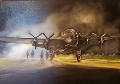 Avro Lancaster Bomber Military Plane Oil Painting by Artist Corrinne Anne