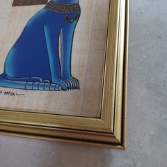 Egyptian Cat Bast (Bastet) Blue Tones Hand Painted on Papyrus Painting – Gamal