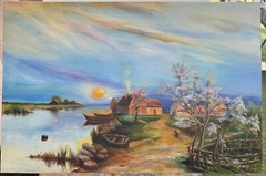 Original painting Oil, 24×36 inch, Village Decor, Wall Art Decor, Home Gift, Art