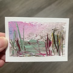 ACEO Artist Card Abstract Nature Landscape Acrylic Original Painting 3.5 X 2.5