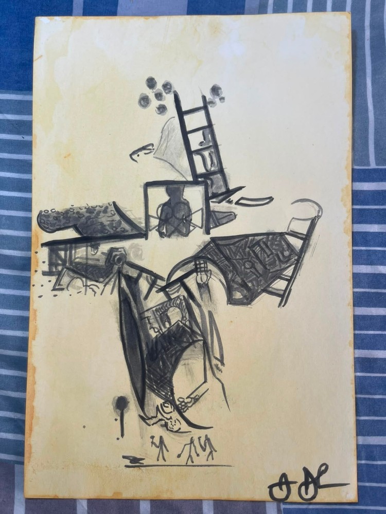JASPER JOHNS drawing and painting on old paper signed stamped vintage