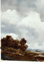 Autumn Trees Landscape 12 1/4 x 17 Watercolor Painting-William Senior
