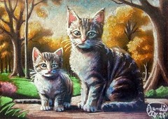 ACEO ORIGINAL PRINT #/ 25 Card Landis Whimsy Kitten Library „Sleeping Calico“