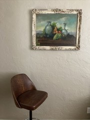 Vintage Original Oil Painting Classical Still Life with Fruit and Wine -Signed