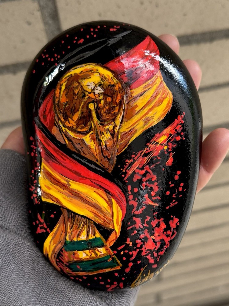Germany World Cup Soccer Hand Painted On A Rock ! Approx 5 1/2” X 4” X 1”