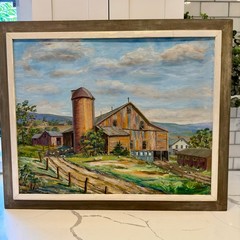 VTG Midcentury Oil Painting Pennsylvania Barn Farm Silo Landscape Signed E 35×29