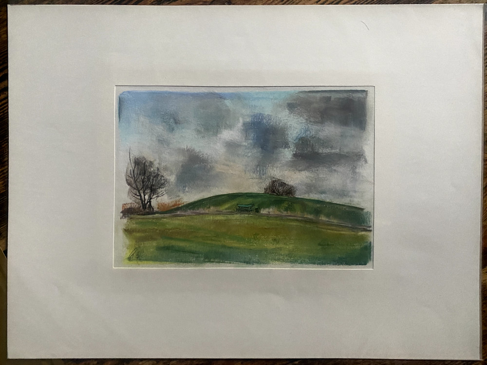 FRANZ EHMKE 1928-2018 GDR PAINTER °BANK ON THE MEADOWS NEAR LÜBARS BERLIN PASTEL