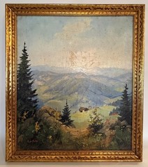 Older Signed Hugo Müller Oil Painting European Landscape on Board Framed