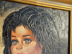 „Big Eye“ Etienne Roth Framed Oil Portrait-Signed 1960s- Louis Antoville frame