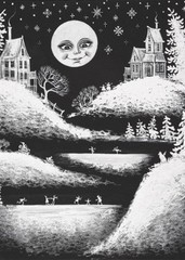 5×7 PRINT OF PAINTING RYTA CAT ANGEL ABSTRACT FOLK ART SNOWMAN WINTER Christmas