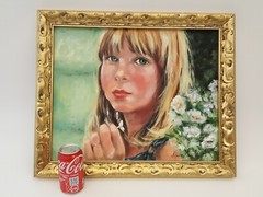 Original oil painting blonde girl green eyes flowers framed signed Dawn Canfield