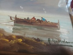 Vintage Signed Italian Fishing Boat Port Harbour Italy Oil Canvas Painting Frame