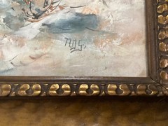 Antique 1900’s WATERCOLOR PAINTING Snowy Mountains Signed Original Frame
