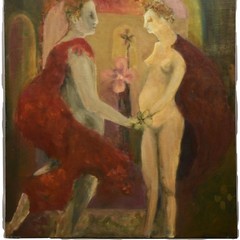 FREDERICK SPRAGUE Original Vintage Signed Figurative Double Portrait Painting