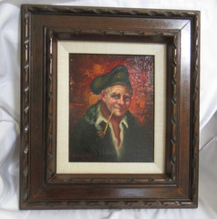 Vintage Oil Painting Pipe Smoker Portrait Genre Art Framed 10×8 Canvas