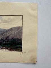Small Antique 19th Watercolor European Century Painting Landscape Signed 4×5.25
