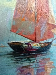 Original Seascape Oil Painting Sailboat Realism Signed Framed Artwork 6×4