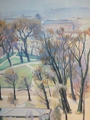 FRENCH SCHOOL DRAWING WATERCOLOR LANDSCAPE PARC PARIS MONTMARTRE EIFFEL TOWER…