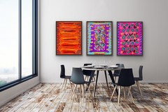Trio set: Pinata Fiesta. Colorful abstract Mexican art.