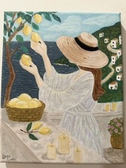 Original Oil Painting Lemon Lady Positano Amalfi Coast Signed COA