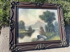 Antique William Henry Chandler Signed Pastel Painting Mountain Lake Framed +