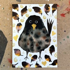 Russet Keeper of Fallen Leaves ACEO Original Painting Owl Art Card 2.5×3.5 OOAK