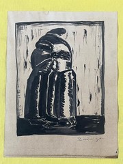 FRANCISCO ZUÑIGA drawing and painting on old paper signed stamped vintage