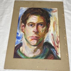 Lot Of 2 Original Portraits Young Woman & Dog; Young Man Acrylic On Canvas 11×14
