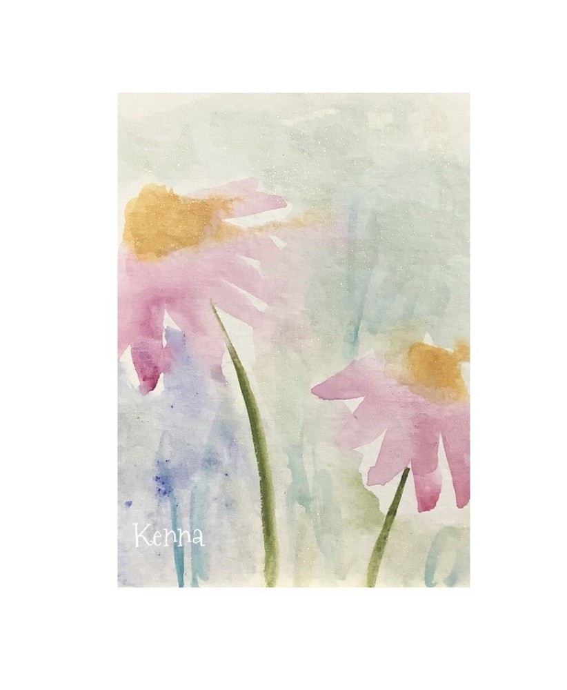 ACEO By Kenna Painting Original Art Card Daisy Flowers 2.5” X 3.5” Signed ÀTC