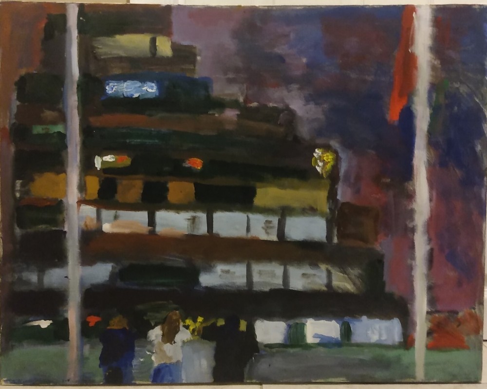 Original Oil Painting/Modern Art/Abstract/Architecture/City Night Scene/American