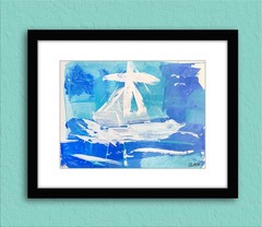 Original Acrylic Sailboat Painting #1 – 9×12” Media Paper – Coastal Abstract
