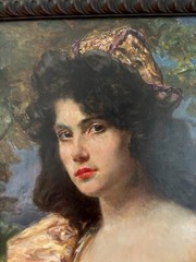 Gypsy Girl /Old Oil on Wood/19th-20th century/Sign; C.Melnik 28.5″x 32.5″ Framed
