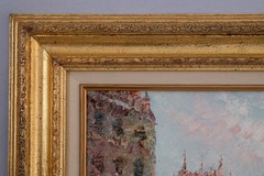 Romantic French Street Scene – Signed Impressionist Oil Painting 23×27 Framed