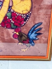 Vintage 1973 Malaysian Batik Painting Signed Village Women Rooter Folk Art Frame
