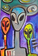 4×6 ABSTRACT ALIENS HAND PAINTED ORIGINAL NOT ACEO “ ACRYLIC BY CARMEN HYLTON