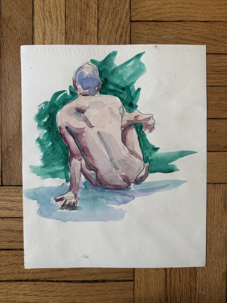Vintage Watercolor Study Painting Portrait Of Man Peter Feldman 8.5x 10. Gay Int