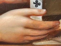 Large British Early Victorian Oil Painting Girl Playing House Of Cards