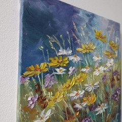 Golden Wildflower Meadow Original Oil Painting Floral Landscape Nature Wall Arts