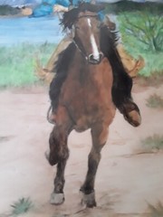 Original Tile Art Western Cowboy Gunslinger Horse Colorado Mountains 12″ × 16″