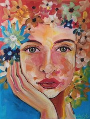 Acryluc on cardboard MABEL TEY cuban art 12×9 In Serie: „Flores *