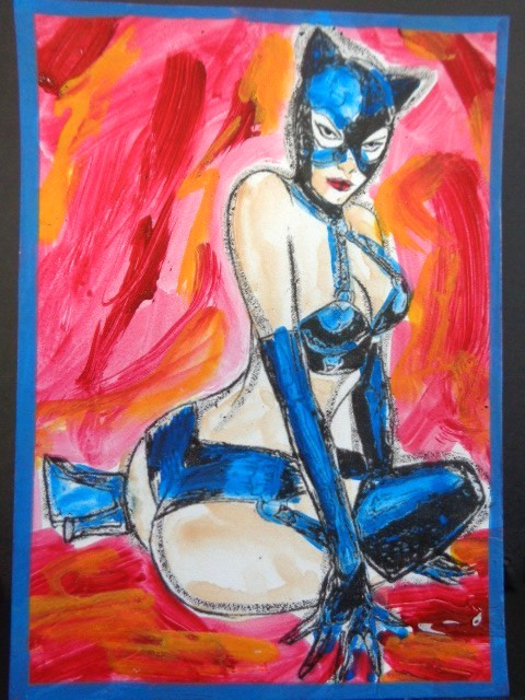 ATC ACEO – Seductive CATWOMAN Abstract Art