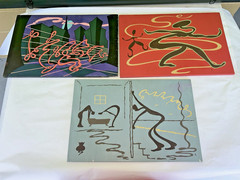 3 Vintage Hard-Edge Oil Painting On Wooden Panels 1950’s Rupert McMahon