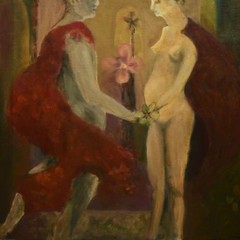 FREDERICK SPRAGUE Original Vintage Signed Figurative Double Portrait Painting