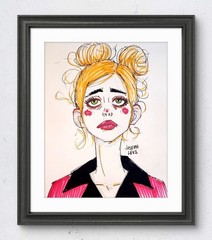 Colorful Modern Art New Woman Portrait 14×11 Original Acrylic Painting on Paper